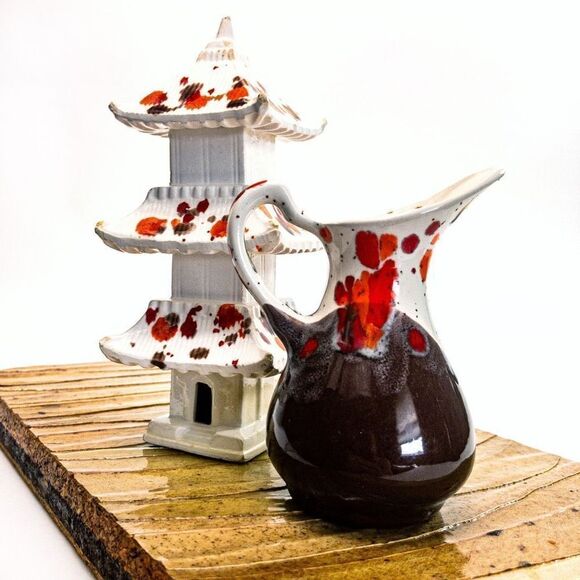 VTG Splatter Pottery 3-Tier Pagoda and Cream Pitcher/Vase - Picture 6 of 8